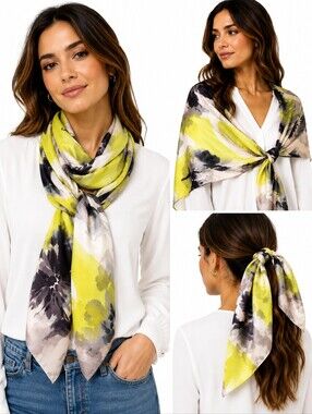 Abstract Floral Square Scarf Chartreuse Gray Black Lightweight Neck Scarf
